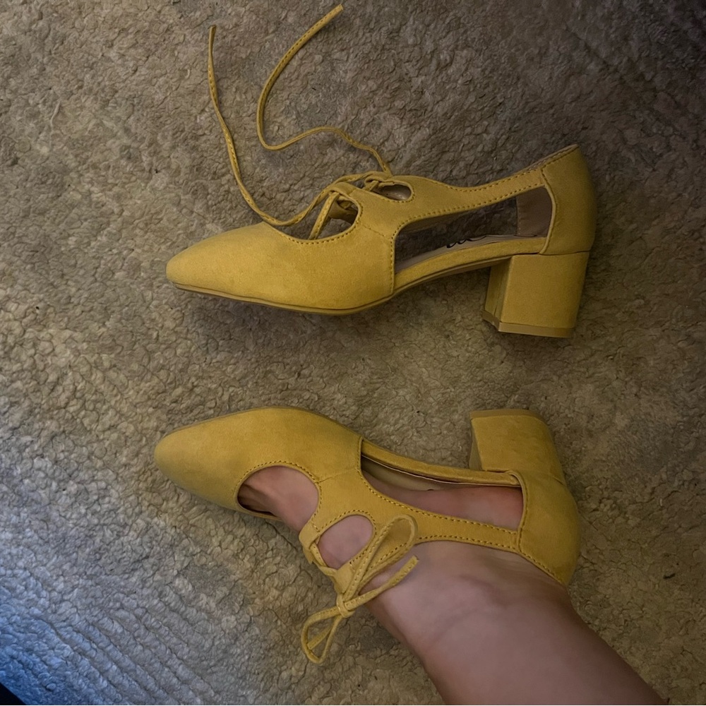 Seychelles Bright Yellow Lace-Up Mary Jane Flats - Picture 3 of 3